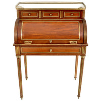 Antique 19th Century French Louis XVI Walnut Ormolu Marble Cylinder Desk, circa 1880