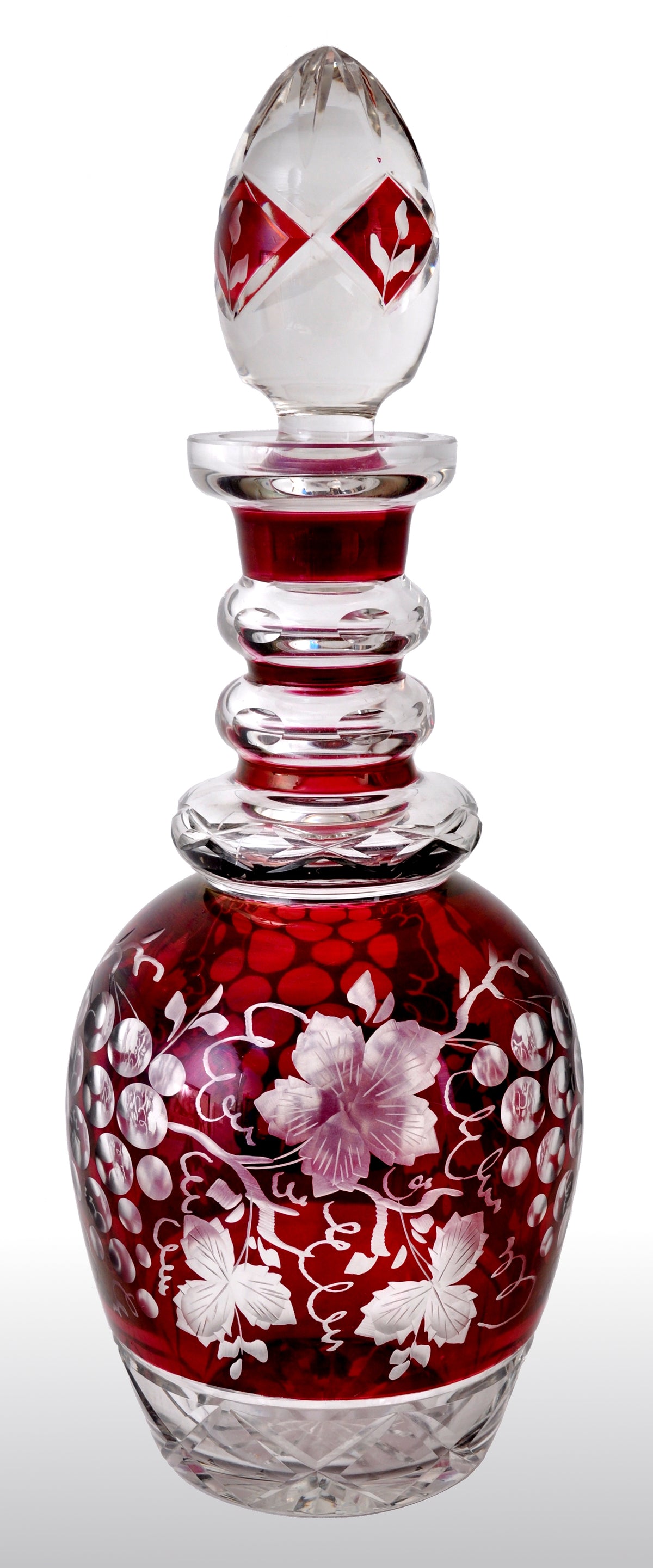 Antique Bohemian Ruby Flash Engraved Wine Decanter, circa 1890