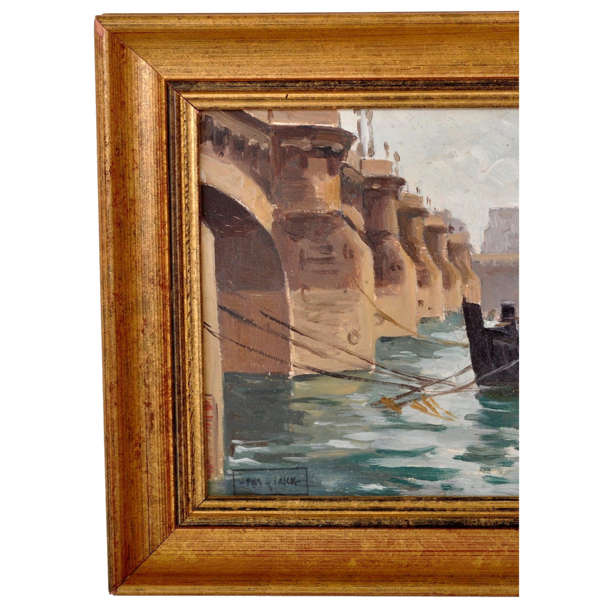 Antique French Impressionist Oil Painting Pont Neuf Bridge Paris by Paul de Frick 1900
