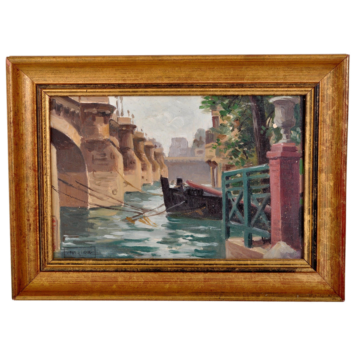 Antique French Impressionist Oil Painting Pont Neuf Bridge Paris by Paul de Frick 1900