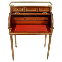 Antique 19th Century French Louis XVI Walnut Ormolu Marble Cylinder Desk, circa 1880