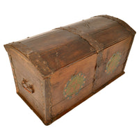 Antique 18th Century German Baroque Painted Walnut Iron Coffer Chest Trunk 1784