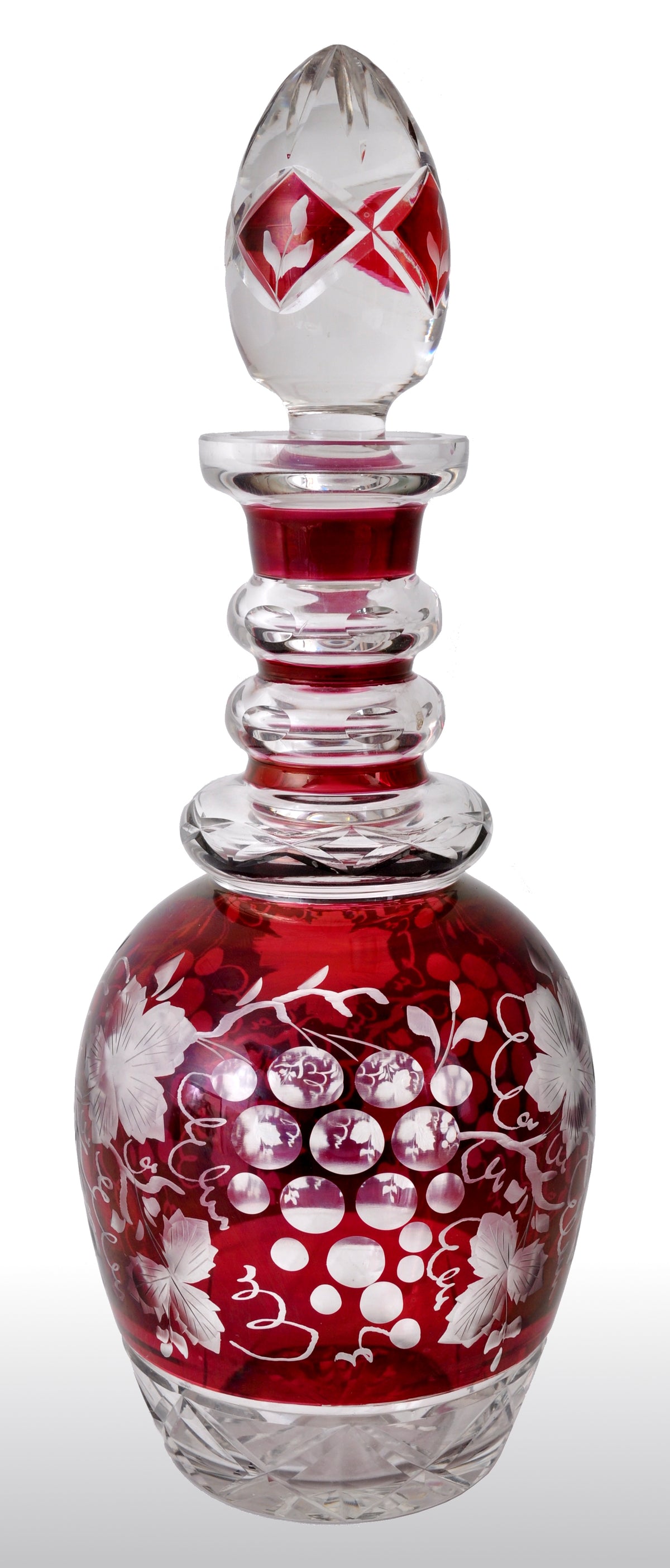 Antique Bohemian Ruby Flash Engraved Wine Decanter, circa 1890