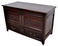Antique English Late 17th Century Carved Oak Mule Chest / Coffer, circa 1680