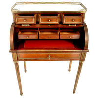 Antique 19th Century French Louis XVI Walnut Ormolu Marble Cylinder Desk, circa 1880