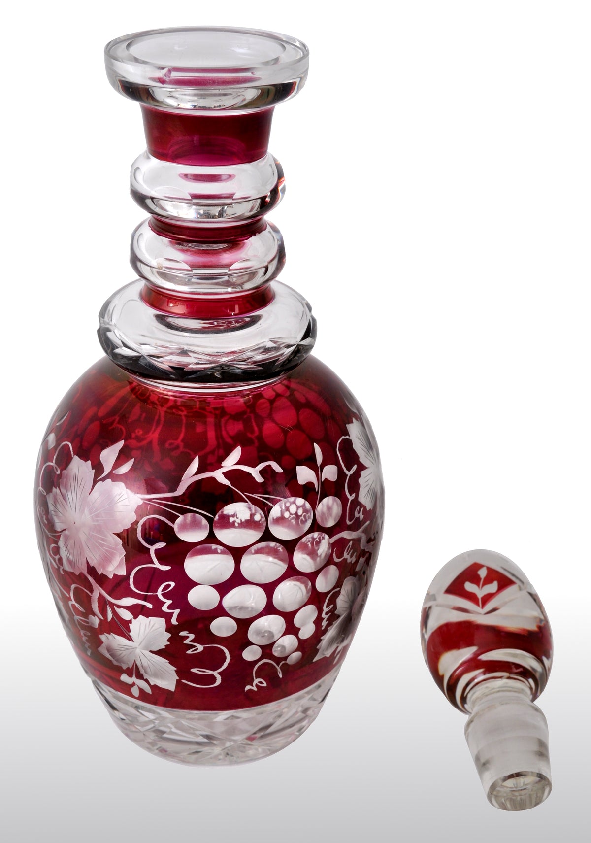 Antique Bohemian Ruby Flash Engraved Wine Decanter, circa 1890