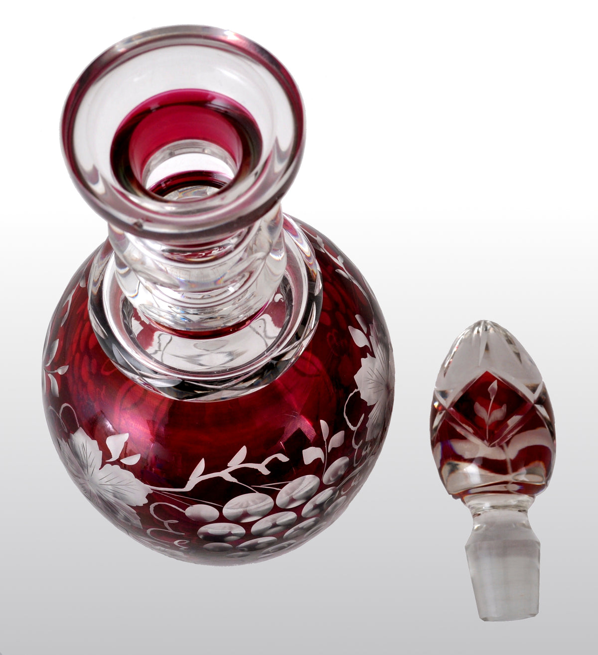 Antique Bohemian Ruby Flash Engraved Wine Decanter, circa 1890