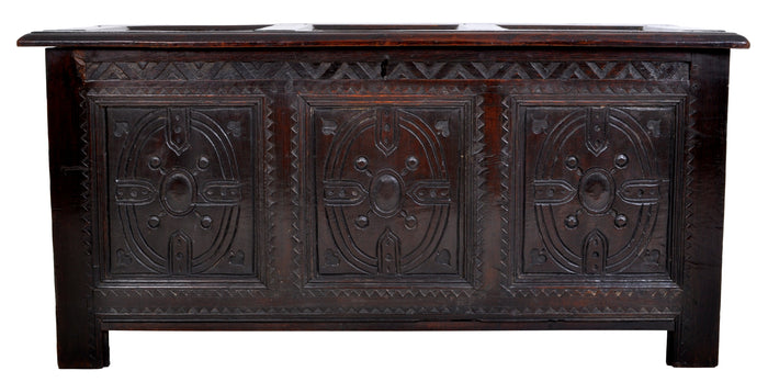 Antique Charles II Carved Oak Coffer / Chest / Trunk, circa 1670