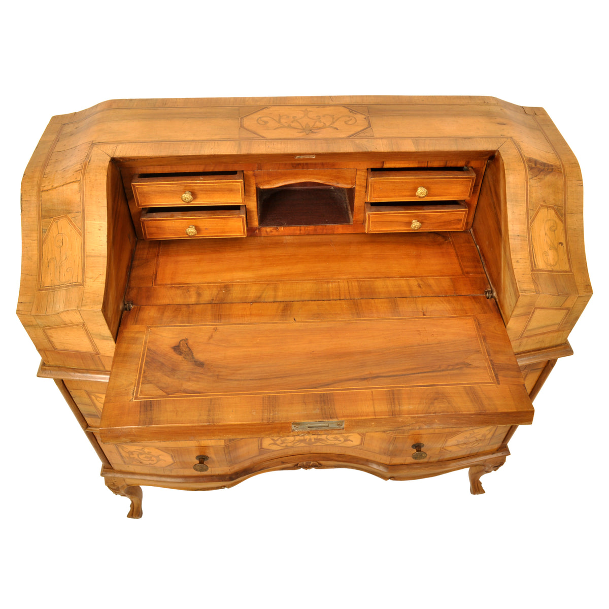 Antique South German Marquetry Fruitwood & Walnut Secretary / Dresser / Desk, circa 1850