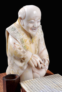 Antique Japanese Meiji Period Ivory Figural Group / Okimono, Go Players, circa 1890
