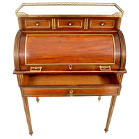 Antique 19th Century French Louis XVI Walnut Ormolu Marble Cylinder Desk, circa 1880