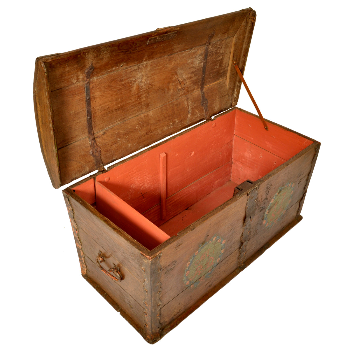 Antique 18th Century German Baroque Painted Walnut Iron Coffer Chest Trunk 1784