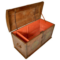 Antique 18th Century German Baroque Painted Walnut Iron Coffer Chest Trunk 1784