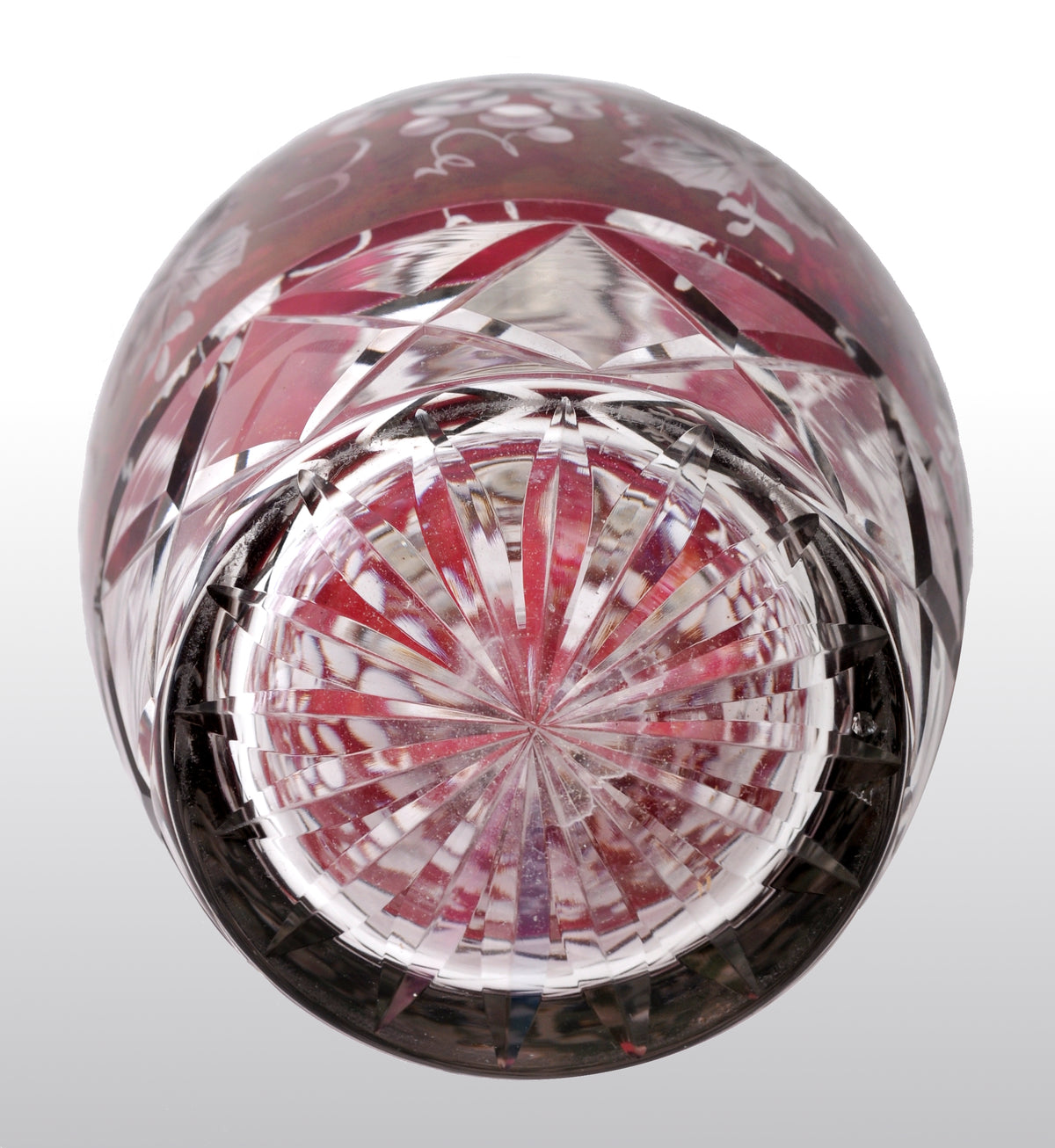 Antique Bohemian Ruby Flash Engraved Wine Decanter, circa 1890