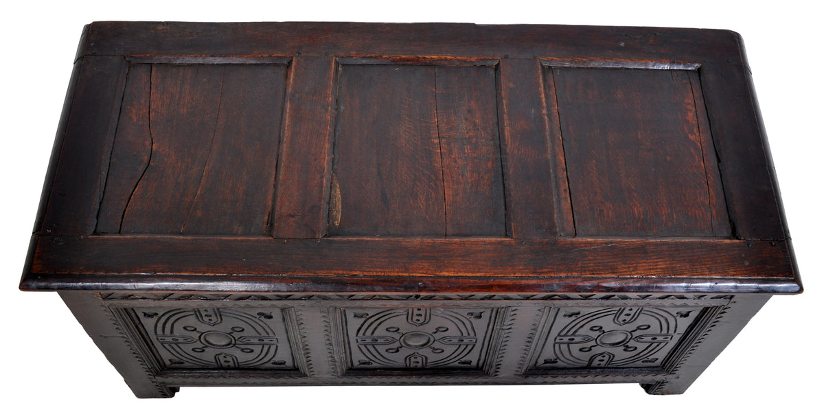 Antique Charles II Carved Oak Coffer / Chest / Trunk, circa 1670