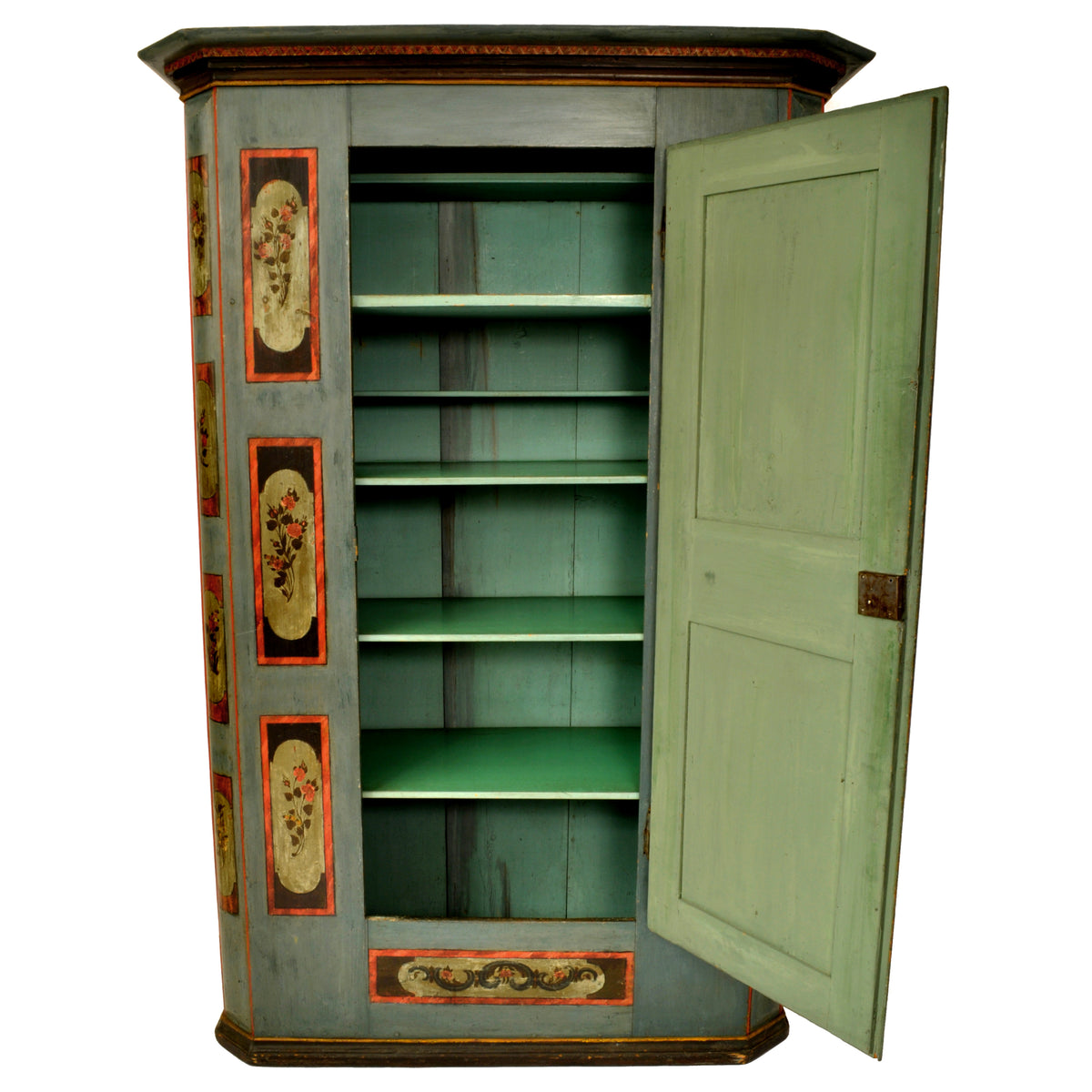 Antique Folk Painted German Bohemian Wedding / Marriage / Dowry Cabinet / Armoire, circa 1820
