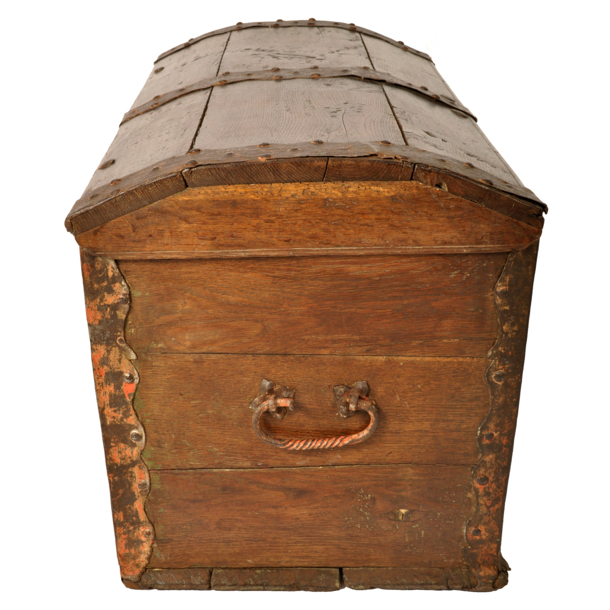 Antique 18th Century German Baroque Painted Walnut Iron Coffer Chest Trunk 1784