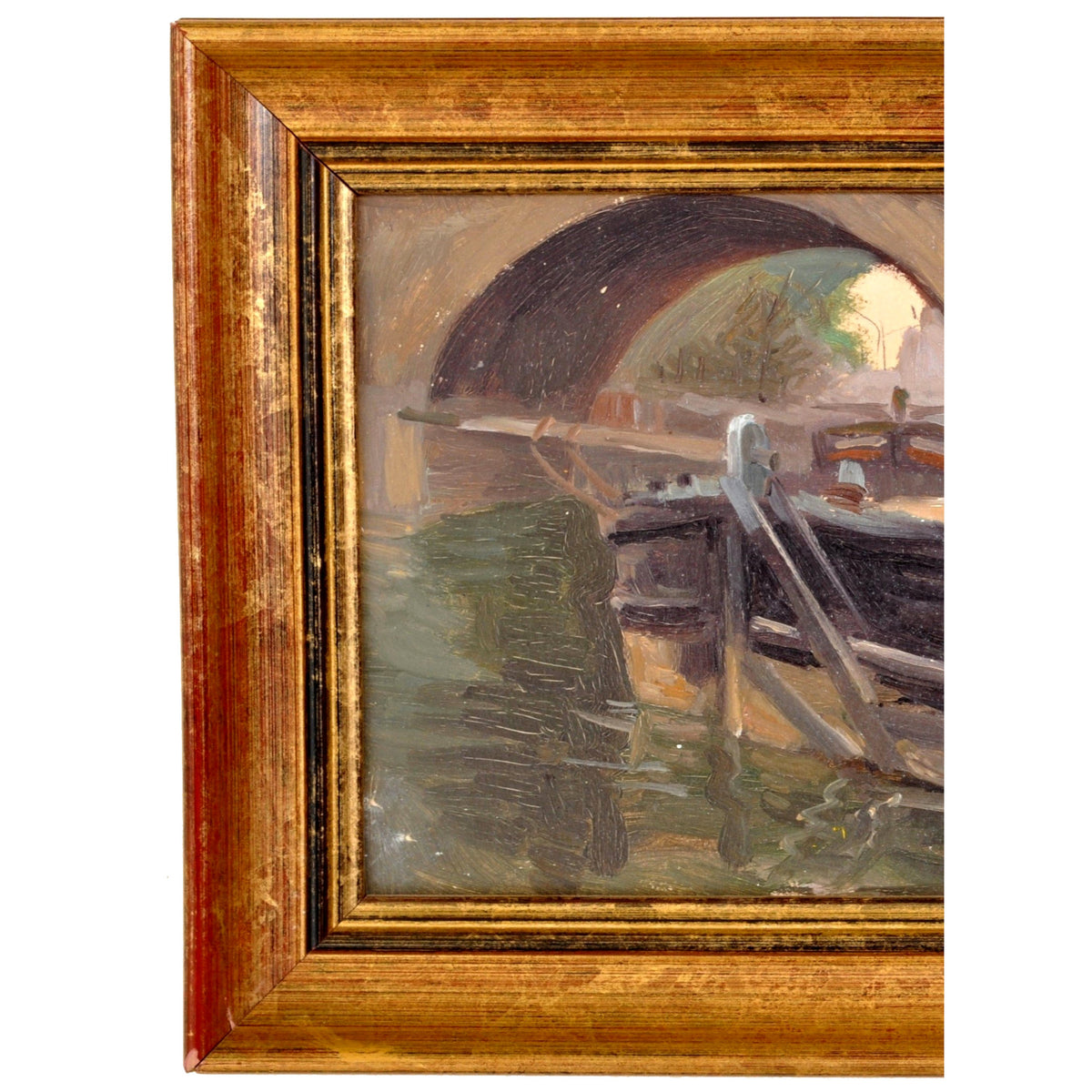 Antique French Impressionist Oil Painting Boat at Birth on the River Seine Paul de Frick 1900