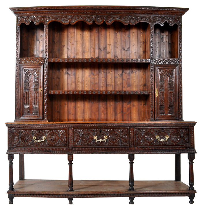Antique Carved Oak Georgian Welsh Dresser / Cupboard, circa 1820