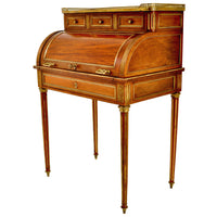 Antique 19th Century French Louis XVI Walnut Ormolu Marble Cylinder Desk, circa 1880