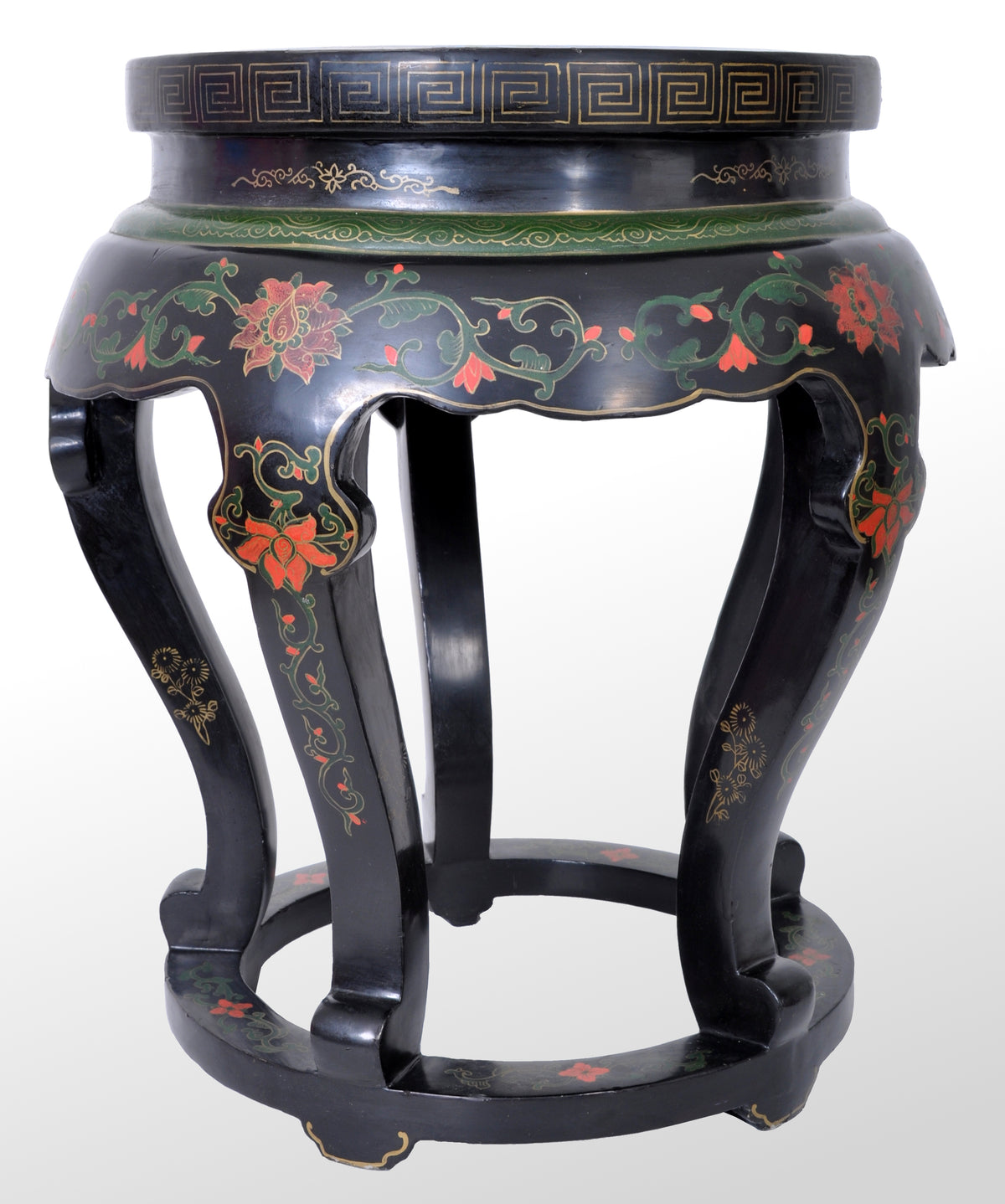 Antique Chinese Qing Dynasty Lacquer & Cloisonné Garden Seat / Stool, circa 1920