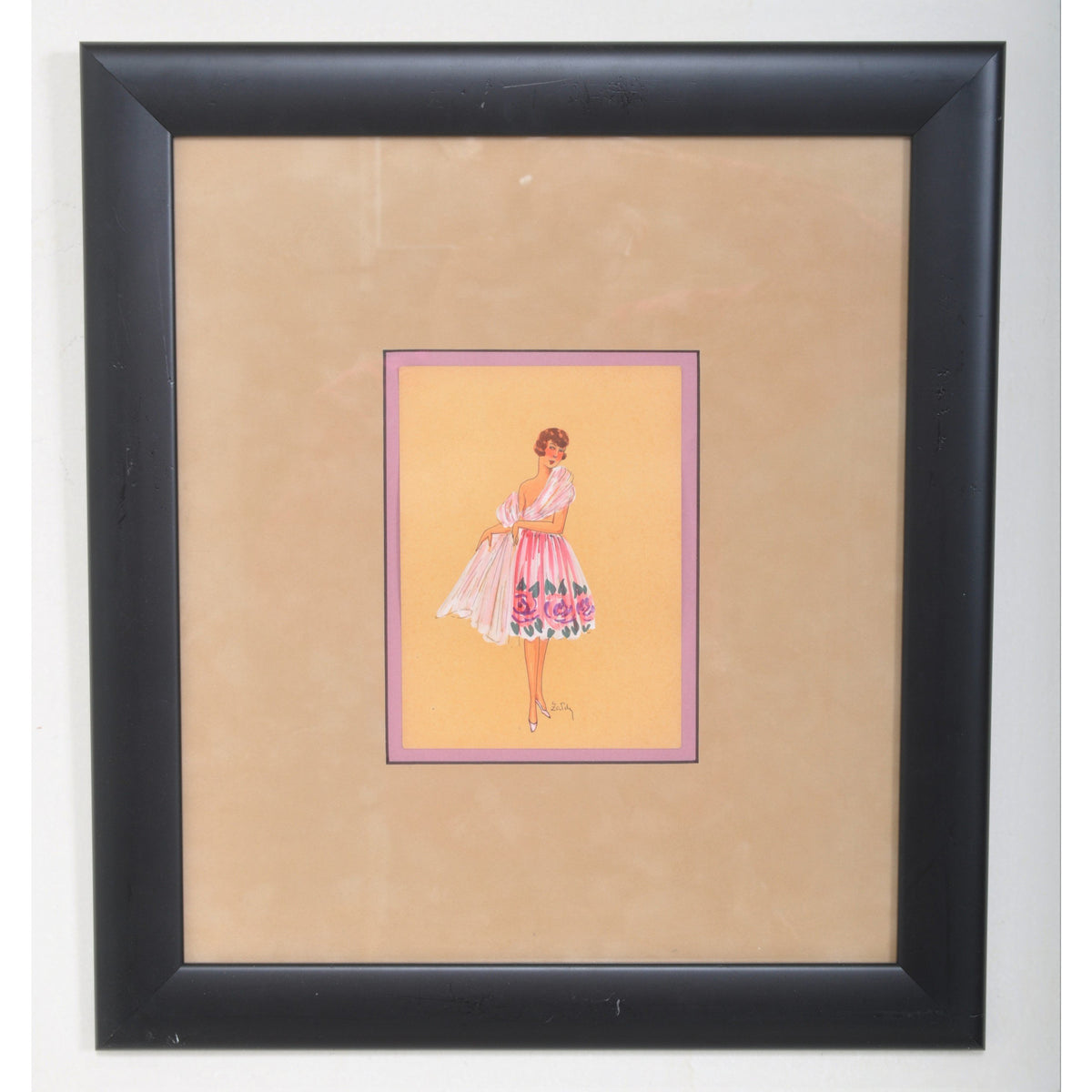 Antique Art Deco Drawing and Watercolor by Zapdy, Circa 1930