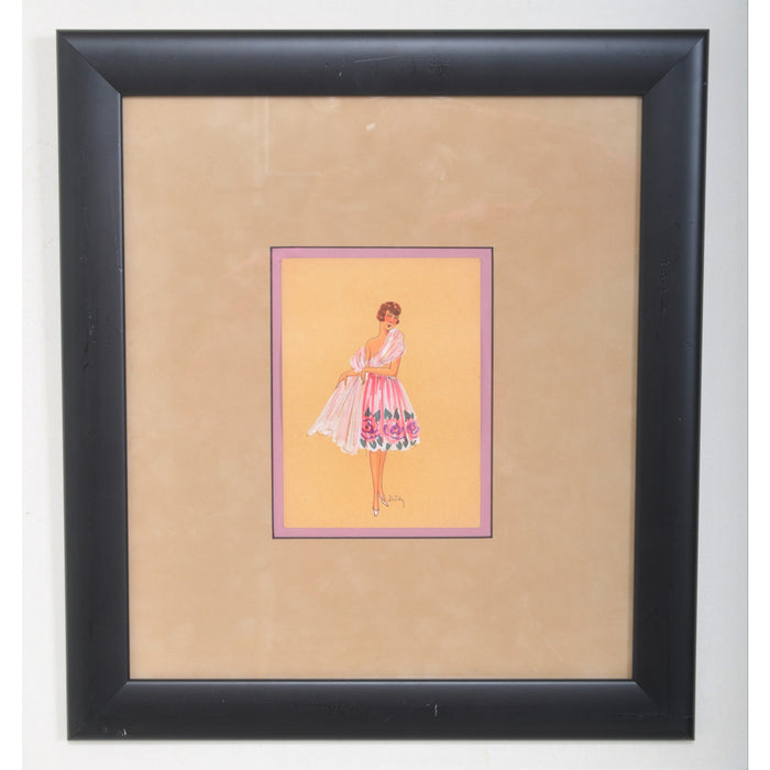 Antique Art Deco Drawing and Watercolor by Zapdy, Circa 1930