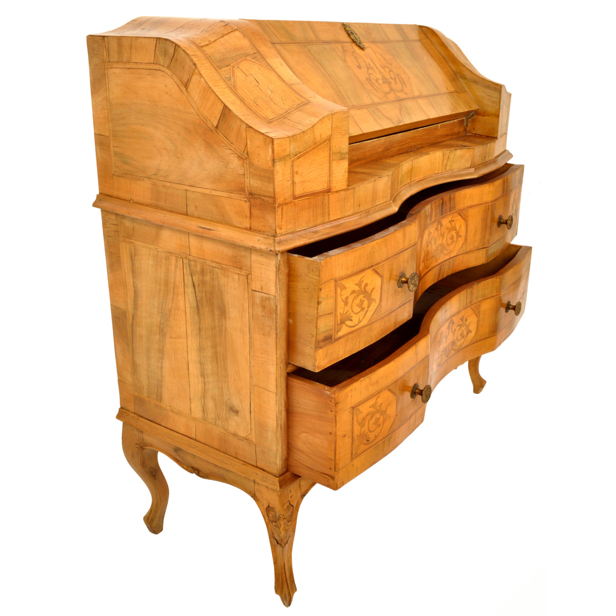 Antique South German Marquetry Fruitwood & Walnut Secretary / Dresser / Desk, circa 1850