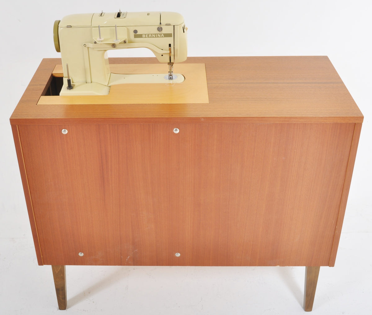 Mid-Century Modern Sewing Machine in Teak Cabinet by Bernina