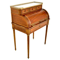 Antique 19th Century French Louis XVI Walnut Ormolu Marble Cylinder Desk, circa 1880