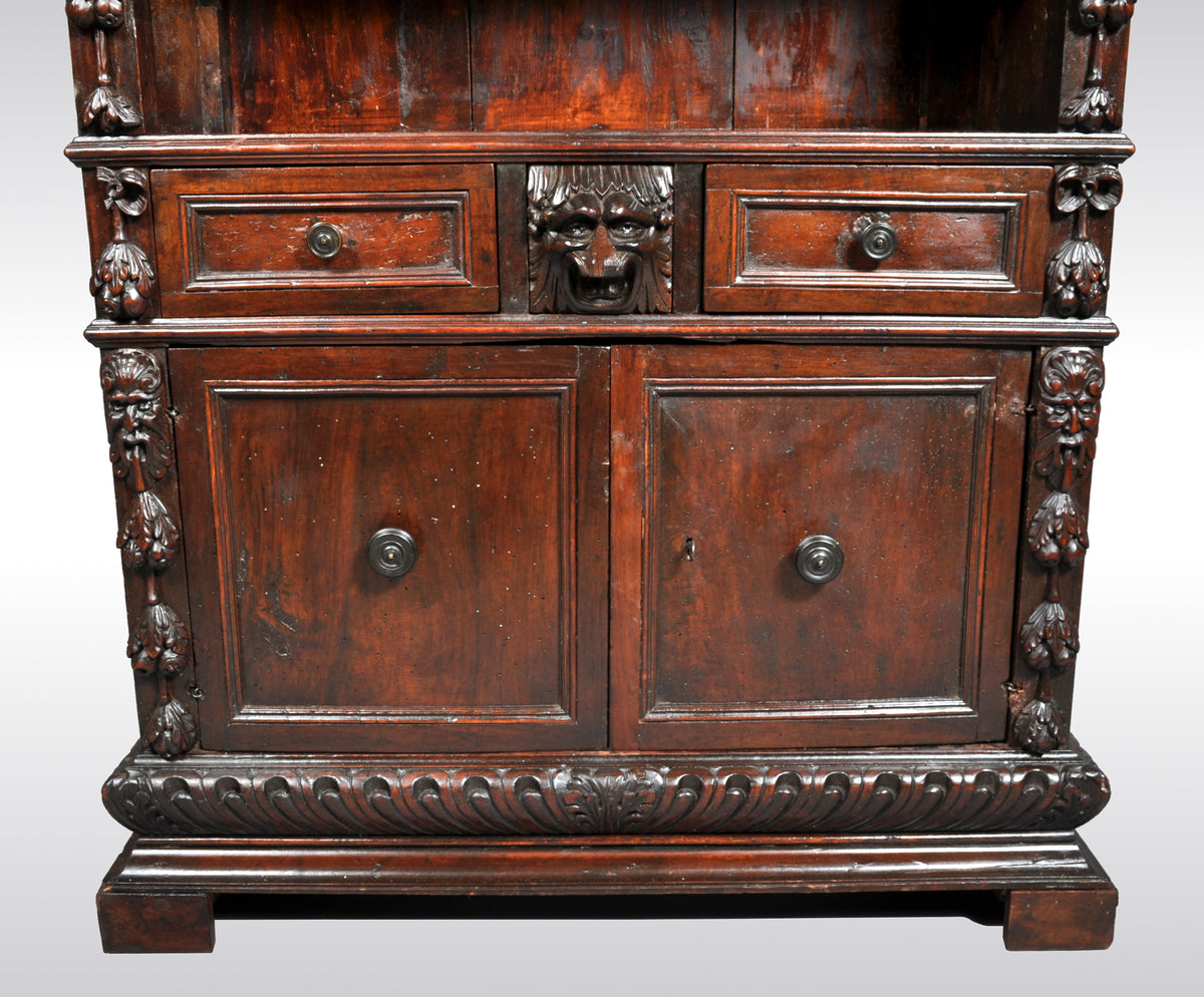Antique Italian Carved Walnut Renaissance Revival Bookcase, circa 1870