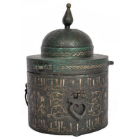 Ancient Islamic Persian Khurasan Silver Inlaid Bronze Caligraphy Inkwell Circa 1200