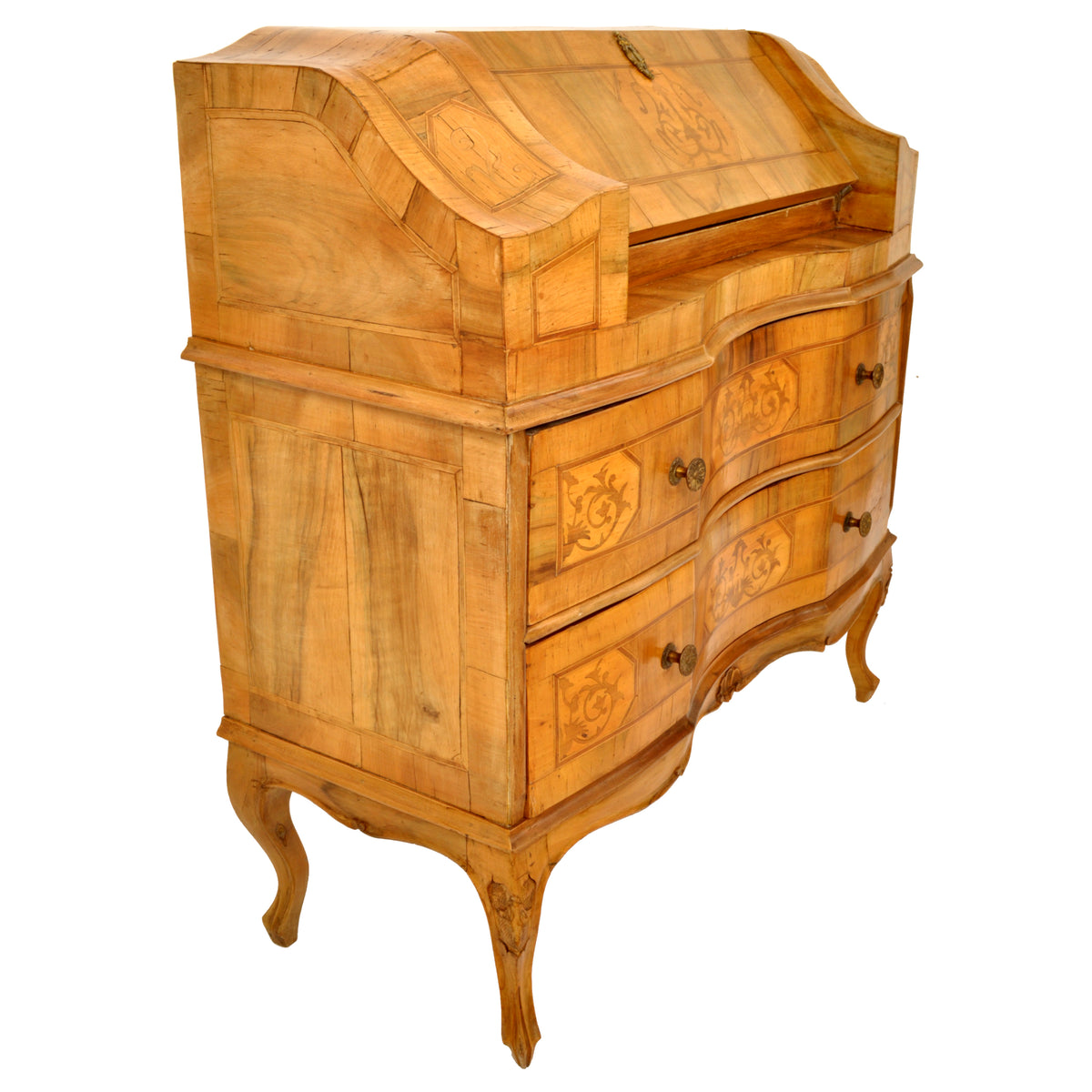 Antique South German Marquetry Fruitwood & Walnut Secretary / Dresser / Desk, circa 1850