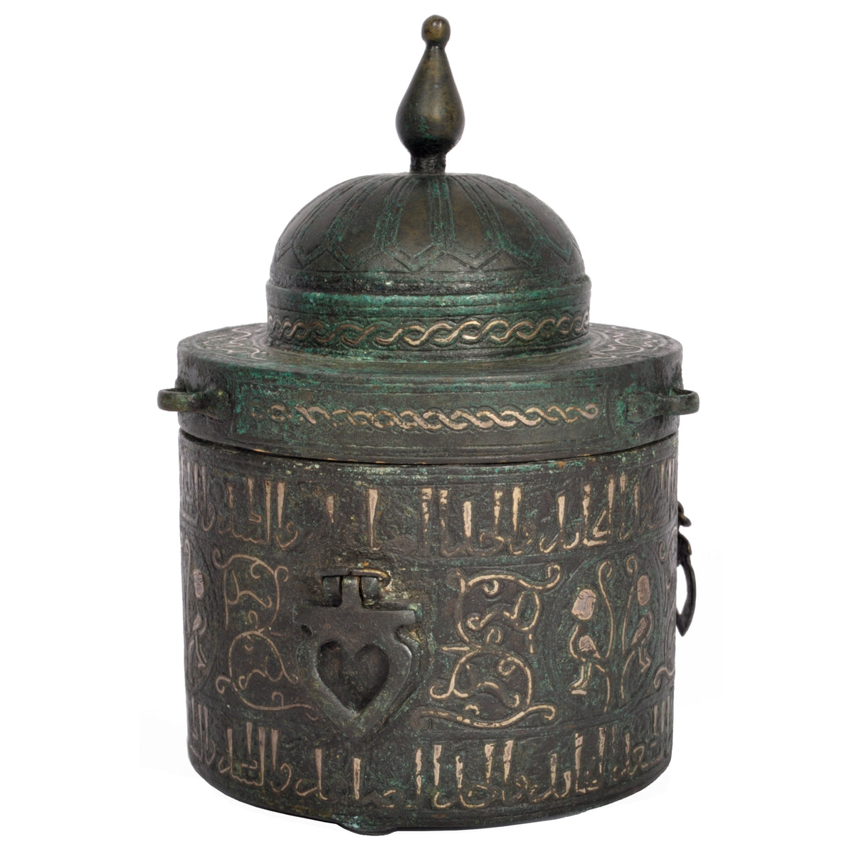 Ancient Islamic Persian Khurasan Silver Inlaid Bronze Caligraphy Inkwell Circa 1200