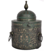 Ancient Islamic Persian Khurasan Silver Inlaid Bronze Caligraphy Inkwell Circa 1200