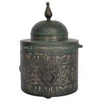 Ancient Islamic Persian Khurasan Silver Inlaid Bronze Caligraphy Inkwell Circa 1200