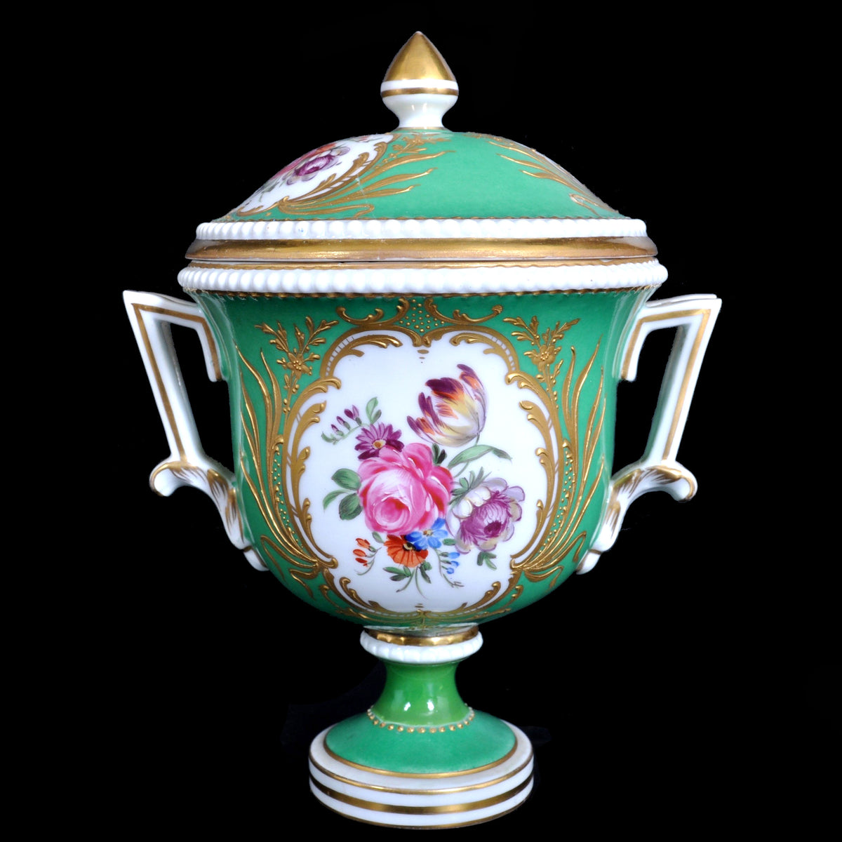 Antique German Dresden Porcelain Lidded Urn, Circa 1880