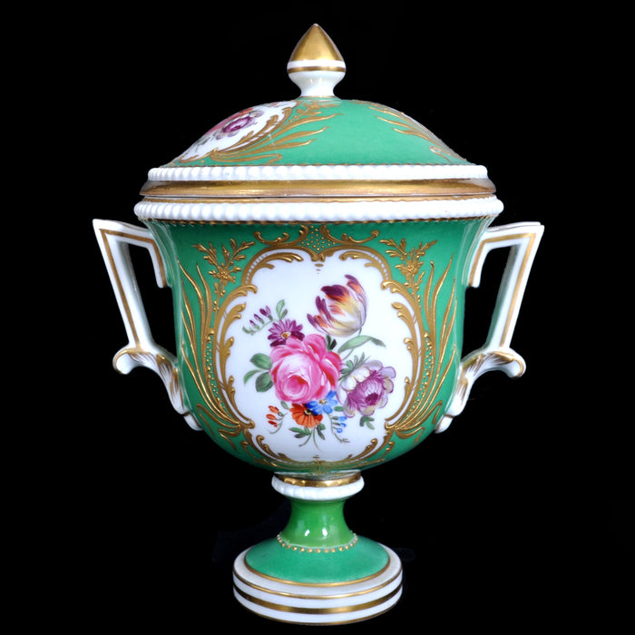 Antique German Dresden Porcelain Lidded Urn, Circa 1880