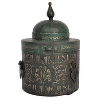 Ancient Islamic Persian Khurasan Silver Inlaid Bronze Caligraphy Inkwell Circa 1200
