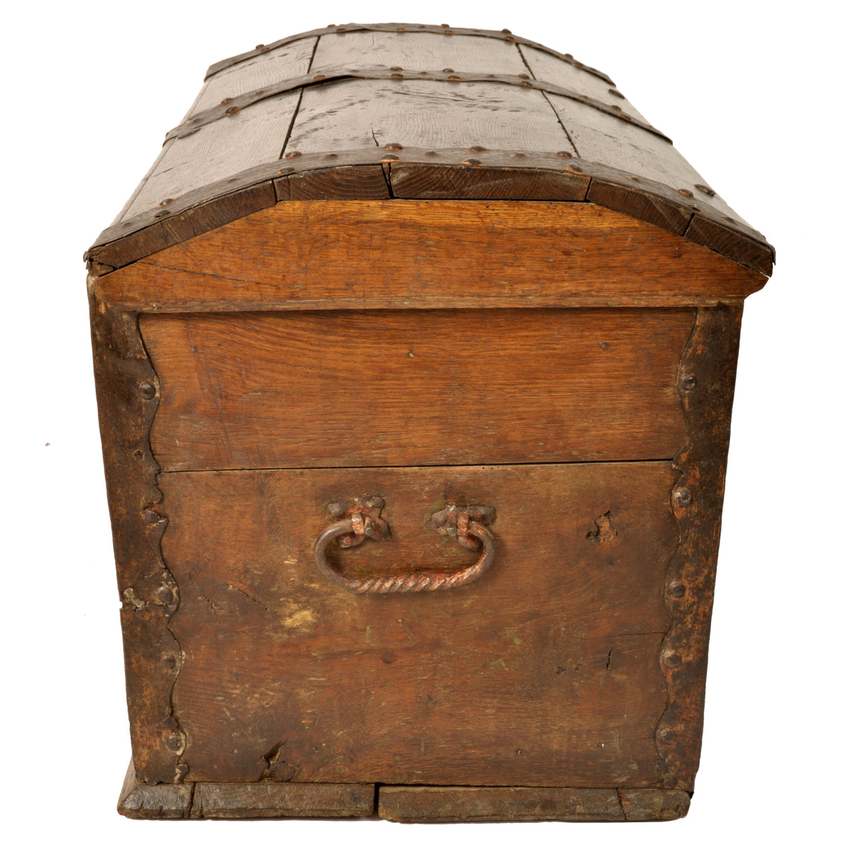 Antique 18th Century German Baroque Painted Walnut Iron Coffer Chest Trunk 1784