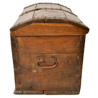 Antique 18th Century German Baroque Painted Walnut Iron Coffer Chest Trunk 1784