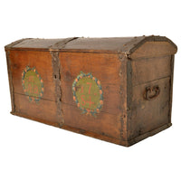 Antique 18th Century German Baroque Painted Walnut Iron Coffer Chest Trunk 1784