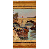 Antique French Impressionist Oil Painting Boat Nearing The Bridge Paul de Frick 1900