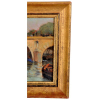 Antique French Impressionist Oil Painting Boat Nearing The Bridge Paul de Frick 1900