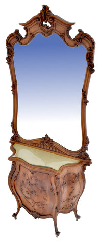 Antique Italian Rococo Walnut Bombe-Shaped Mirrored Cabinet / Buffet / Server, Circa 1880