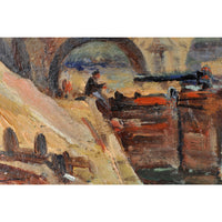 Antique French Impressionist Oil Painting Boat Nearing The Bridge Paul de Frick 1900