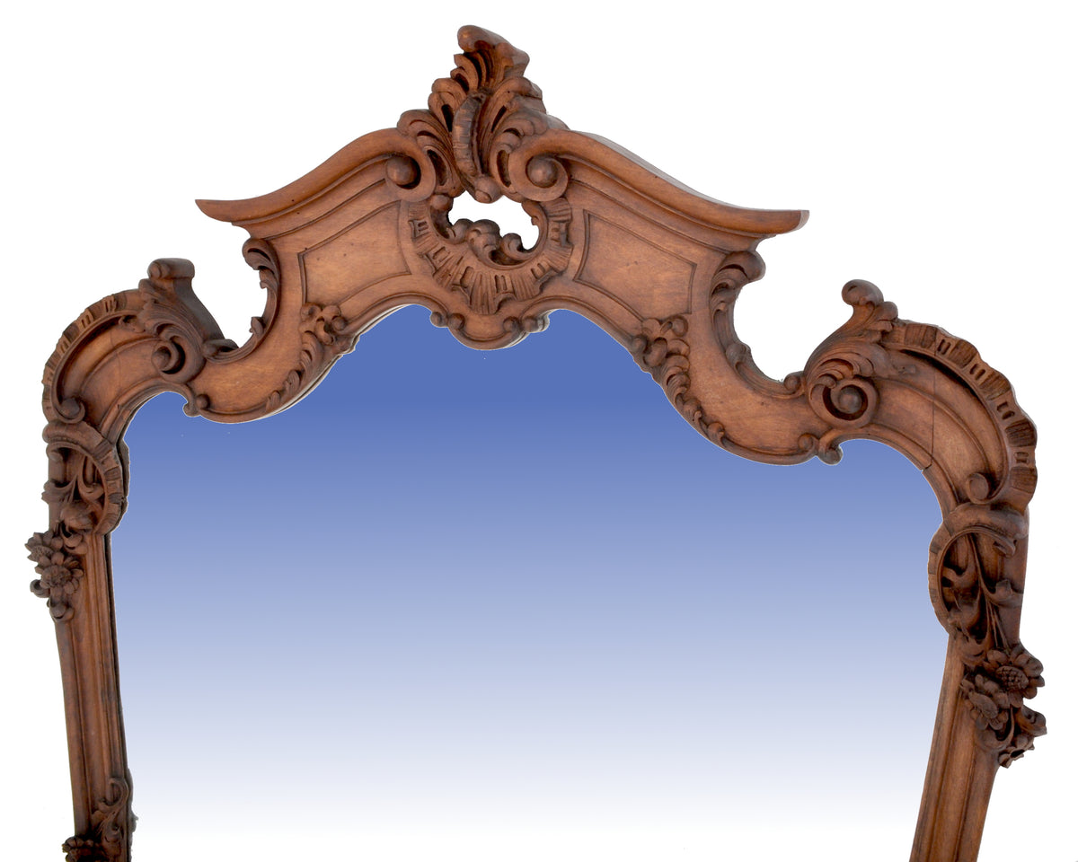 Antique Italian Rococo Walnut Bombe-Shaped Mirrored Cabinet / Buffet / Server, Circa 1880