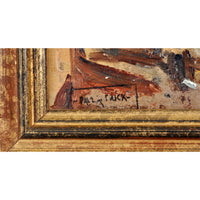 Antique French Impressionist Oil Painting Boat Nearing The Bridge Paul de Frick 1900