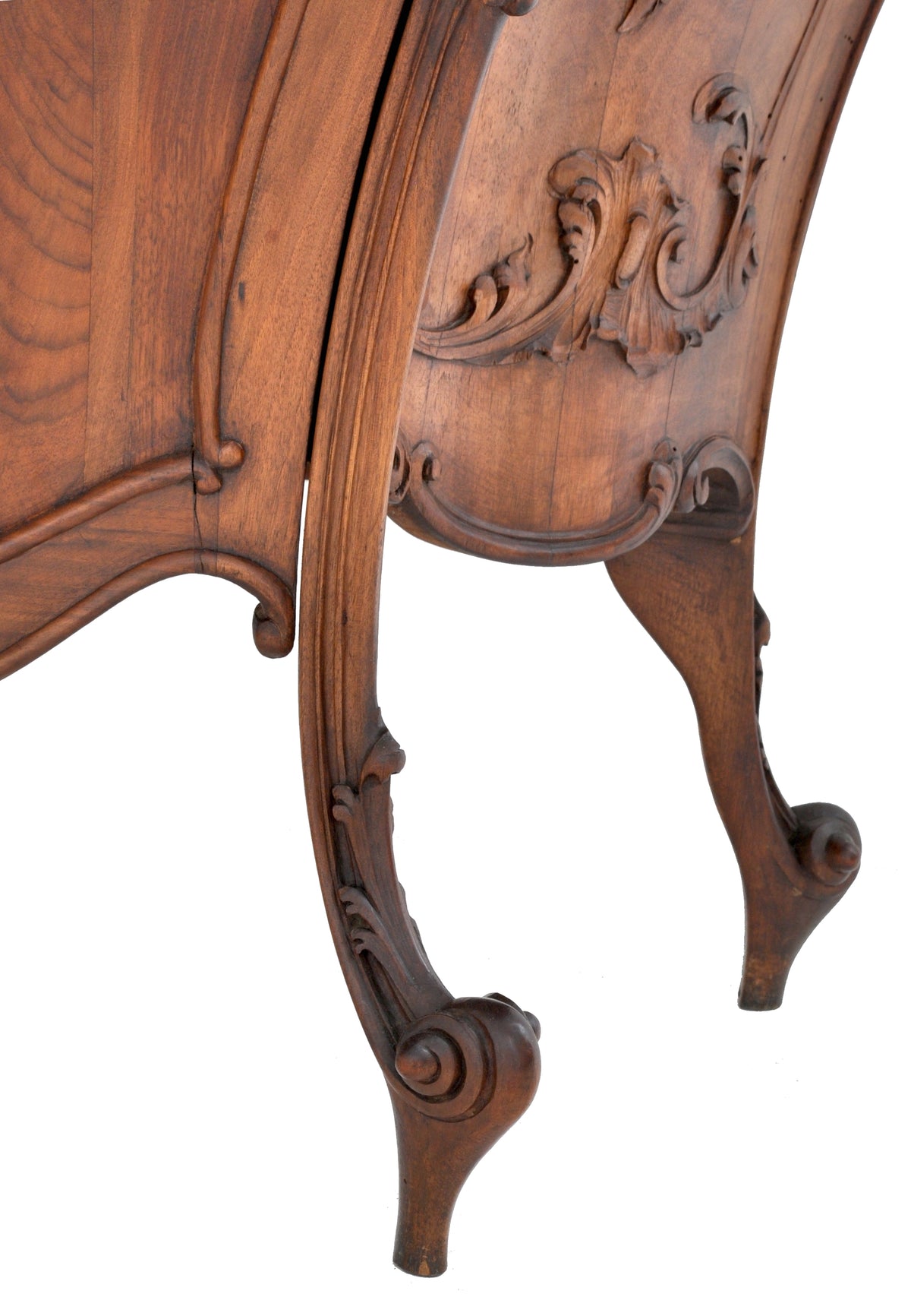 Antique Italian Rococo Walnut Bombe-Shaped Mirrored Cabinet / Buffet / Server, Circa 1880