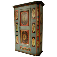 Antique Folk Painted German Bohemian Wedding / Marriage / Dowry Cabinet / Armoire, circa 1820
